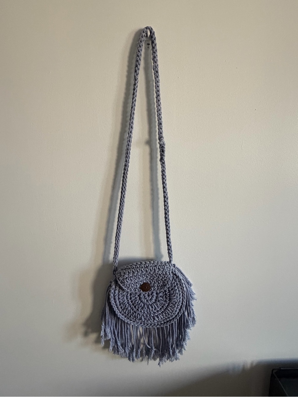 Handmade Lavender Crochet Fringe Crossbody Bag